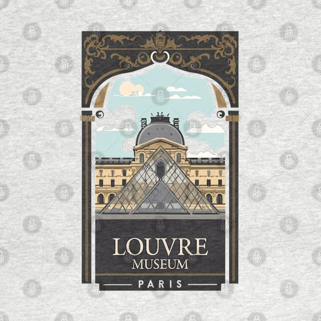 A Vintage Travel Art of the Louvre Museum in Paris - France by goodoldvintage